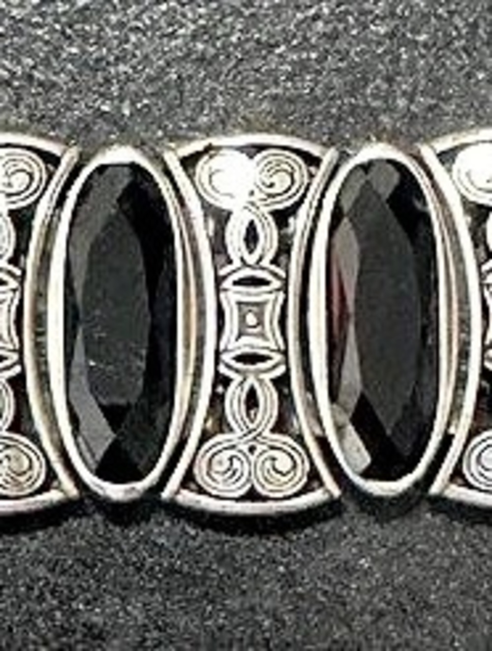 Brighton Black Faceted Stone Silver Statement Link Bracelet